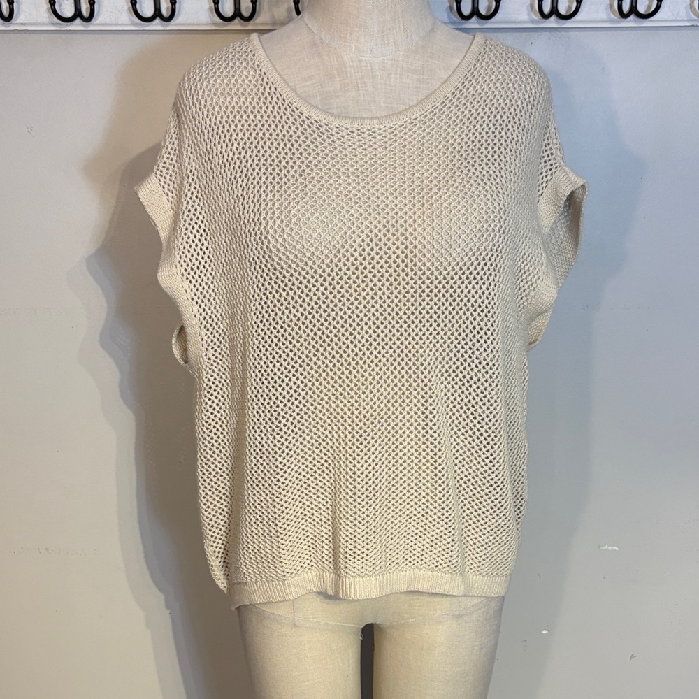 Calvin Klein Cream Open-Weave Scoop Neck Sweater